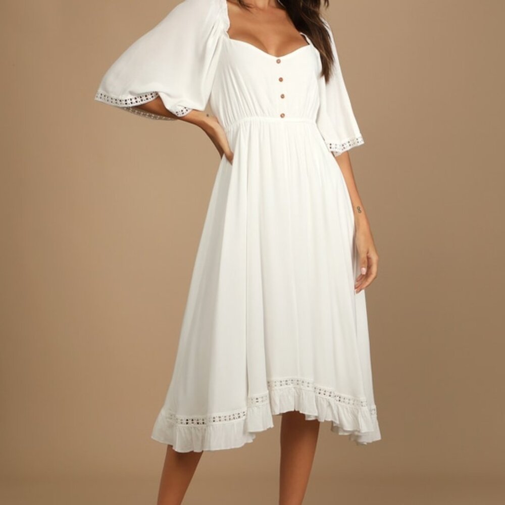Lulus My Darling Love White Three-quarter Sleeve Handkerchief Dress - Size L